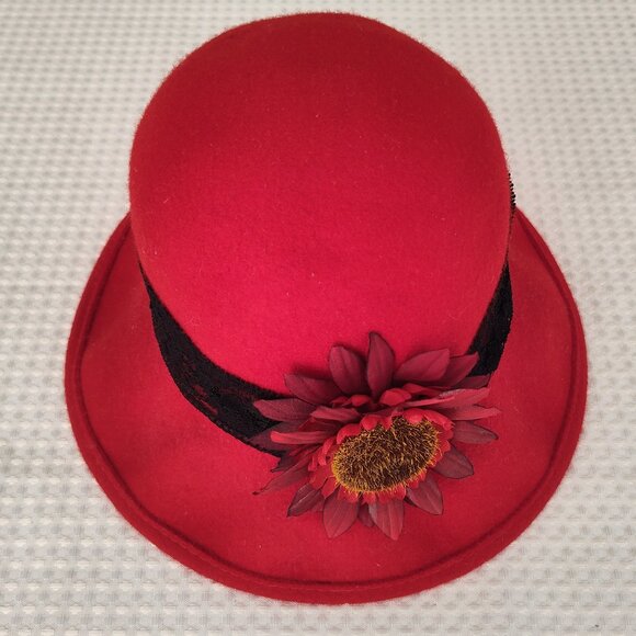 100% Wool Felt Bucket Hat, Lace Flower, WPL5923, 1920s, Made in U.S.A. main image 8